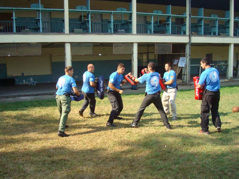Team members during a coordinated defensive training exercise