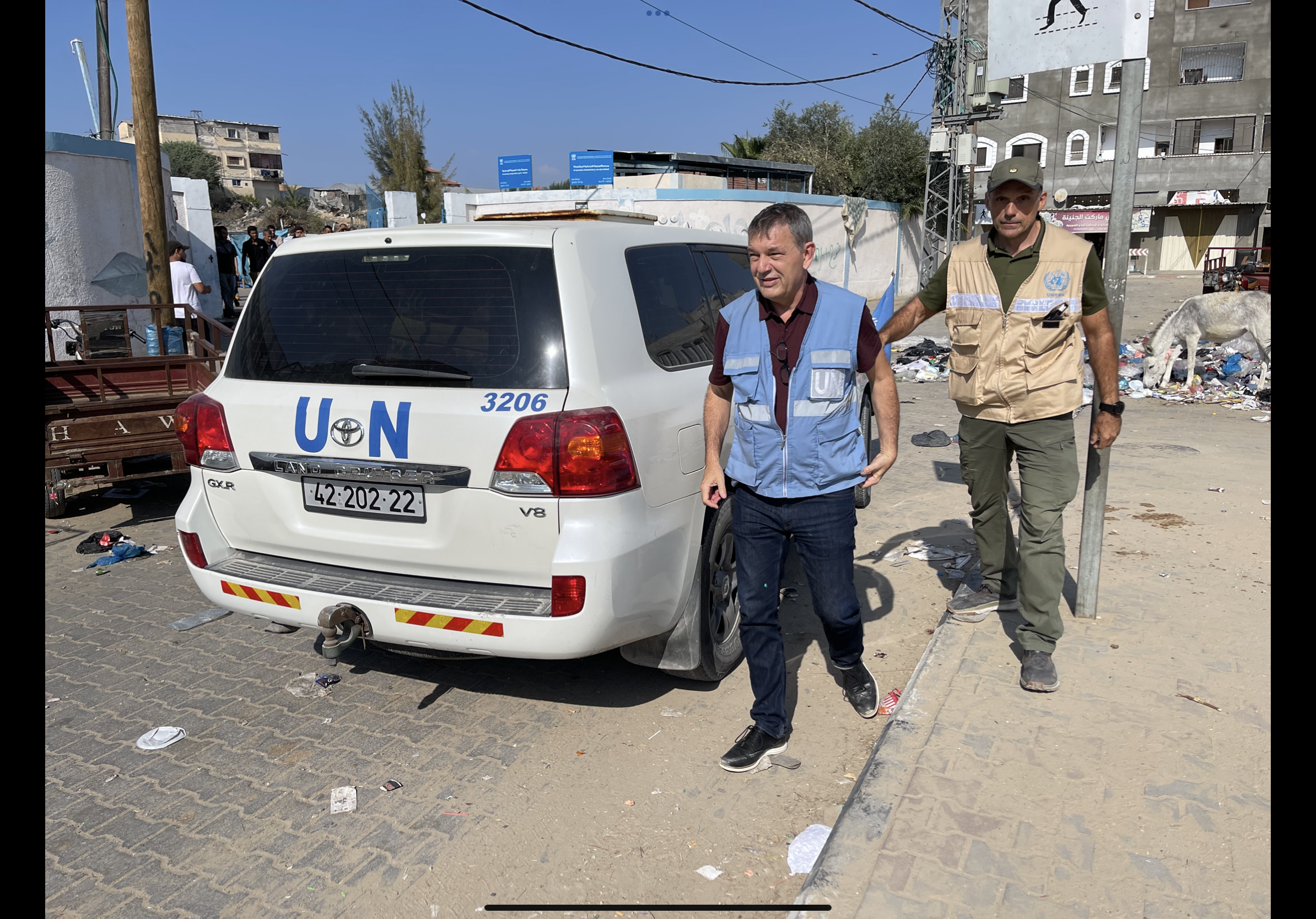 Field deployment beside a United Nations vehicle